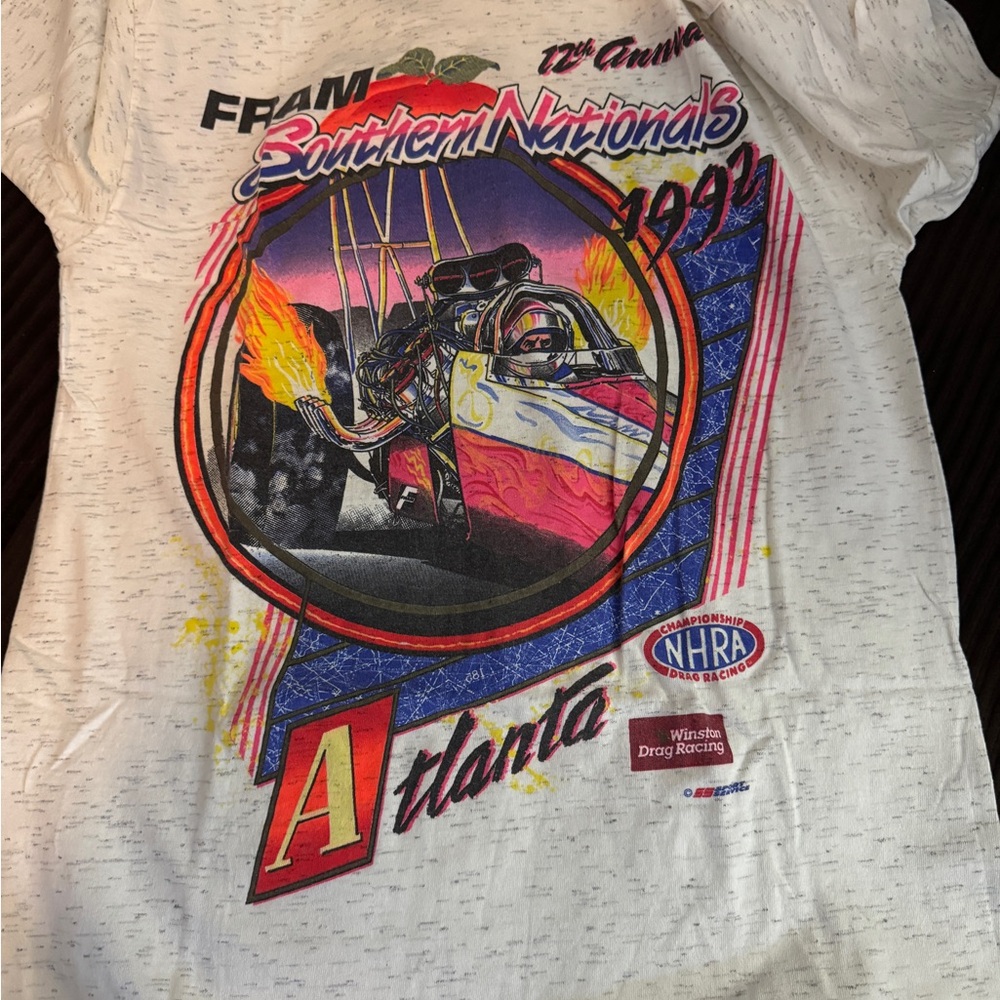 NHRA 1992 White and Red Short Sleeve Tee with Retro Graphic